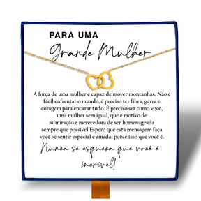Grande Mulher - Colar Duplo Coração Entrelaçados Banhado a Ouro 18k