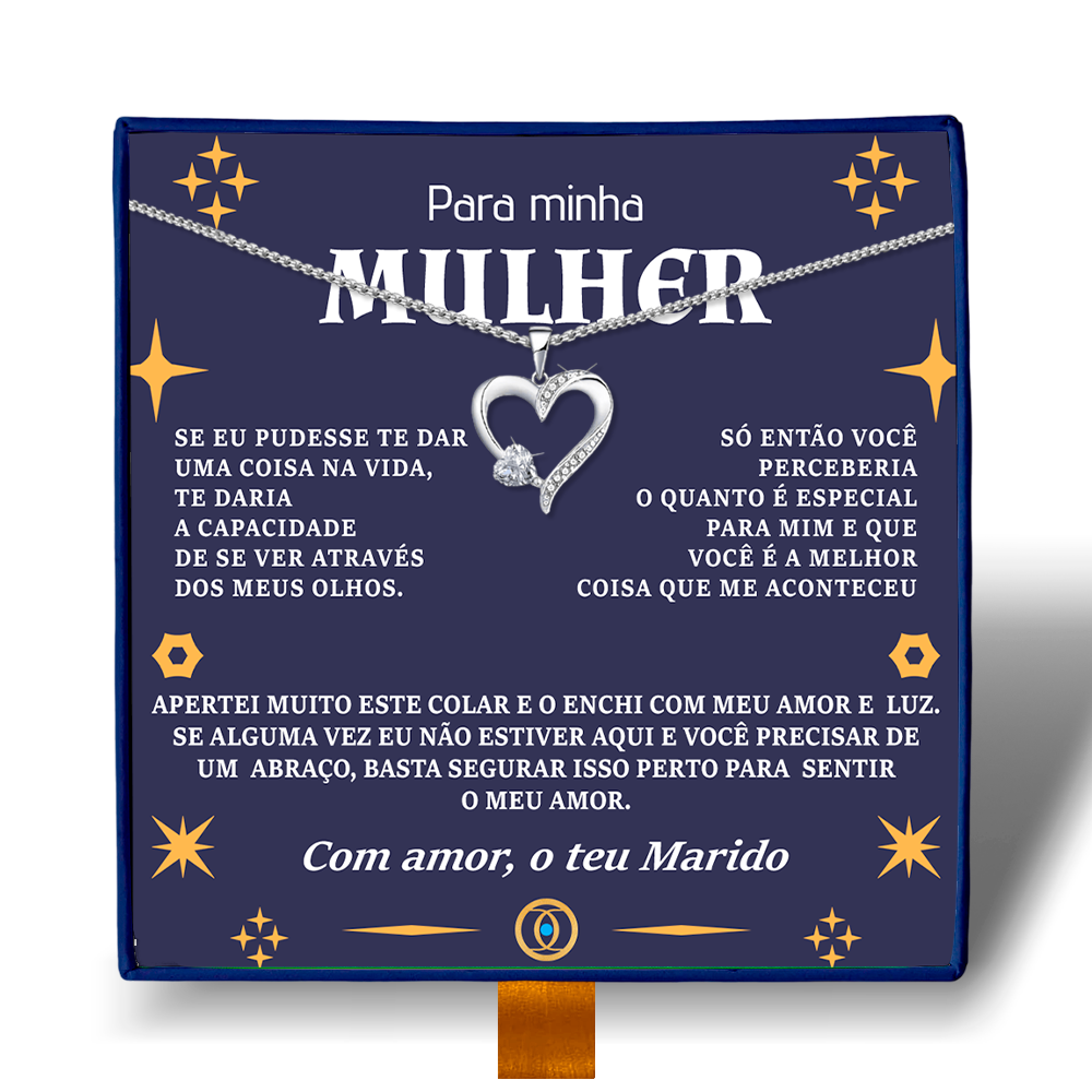 Para Minha Mulher- Colar Coração Diamante Prata 925