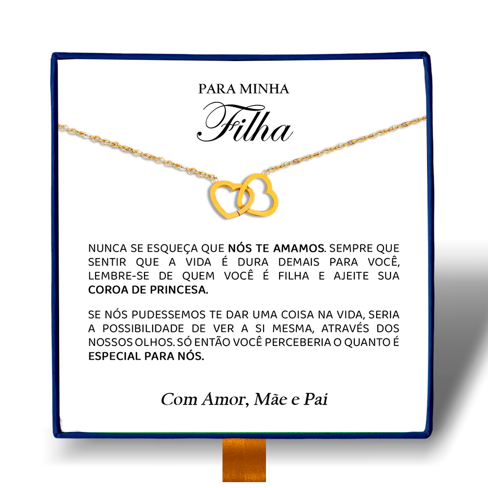 Para Minha Filha - Colar Duplo Coração Entrelaçados Banhado a Ouro 18k