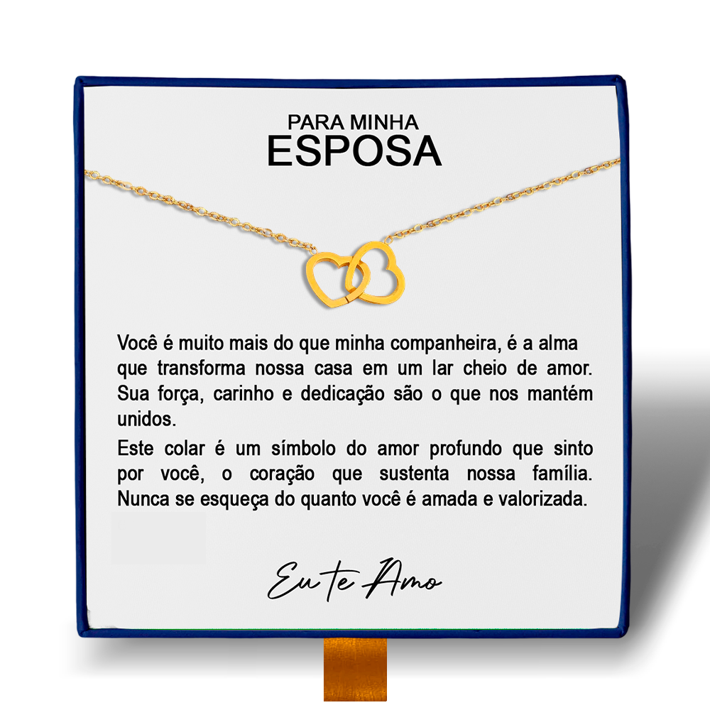 Para Minha Esposa - Colar Duplo Coração Entrelaçados Banhado a Ouro 18k