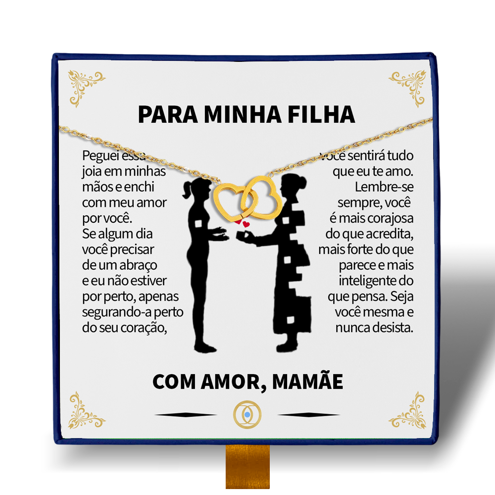 Para Minha Filha - Colar Duplo Coração Entrelaçados Banhado a Ouro 18k