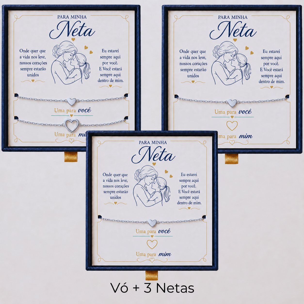 Para Minha Neta- Pulseira Corações Ligados Banhado a Ouro 18k