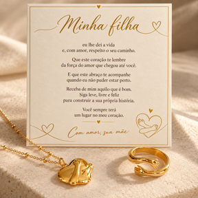 Minha Filha - Kit Abraço Eterno Colar + Anel Banhado a Ouro 18k