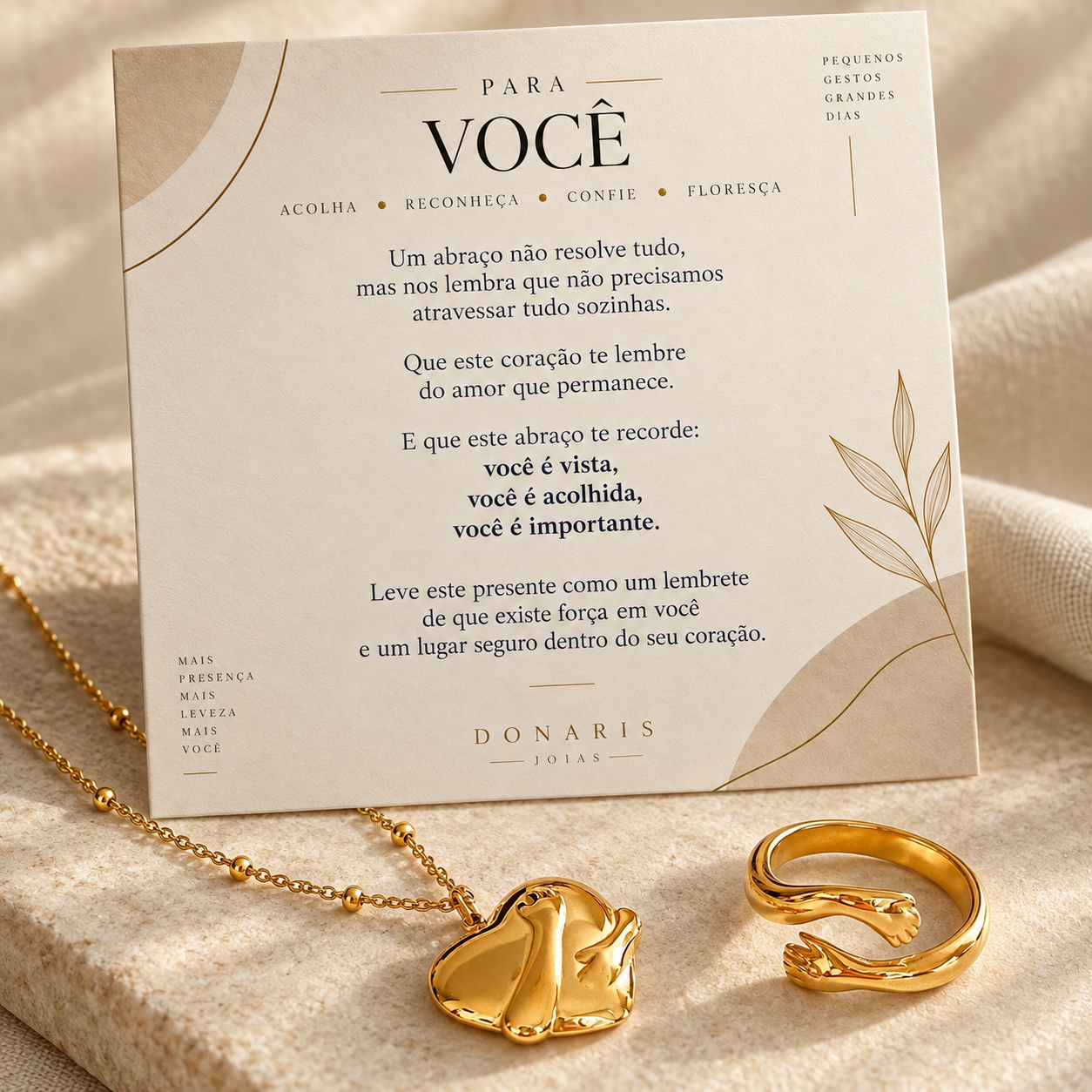 Para Você - Kit Abraço Eterno Colar + Anel Banhado a Ouro 18k