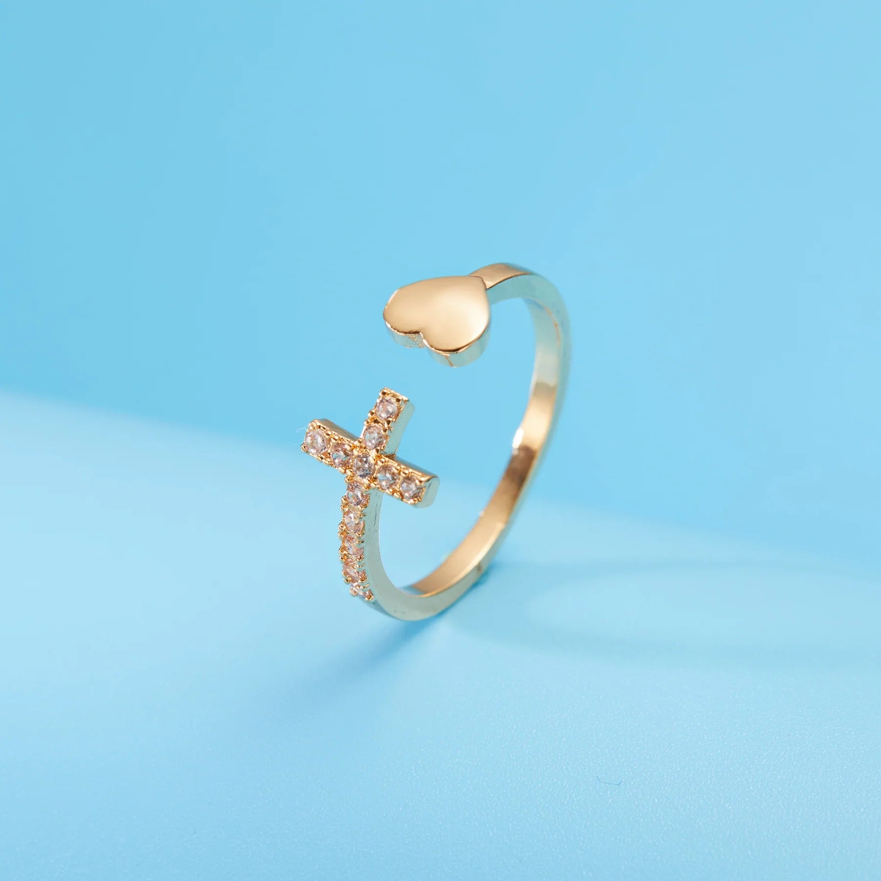 Anel Amor e Fé Ajustável Banhado a Ouro 18k