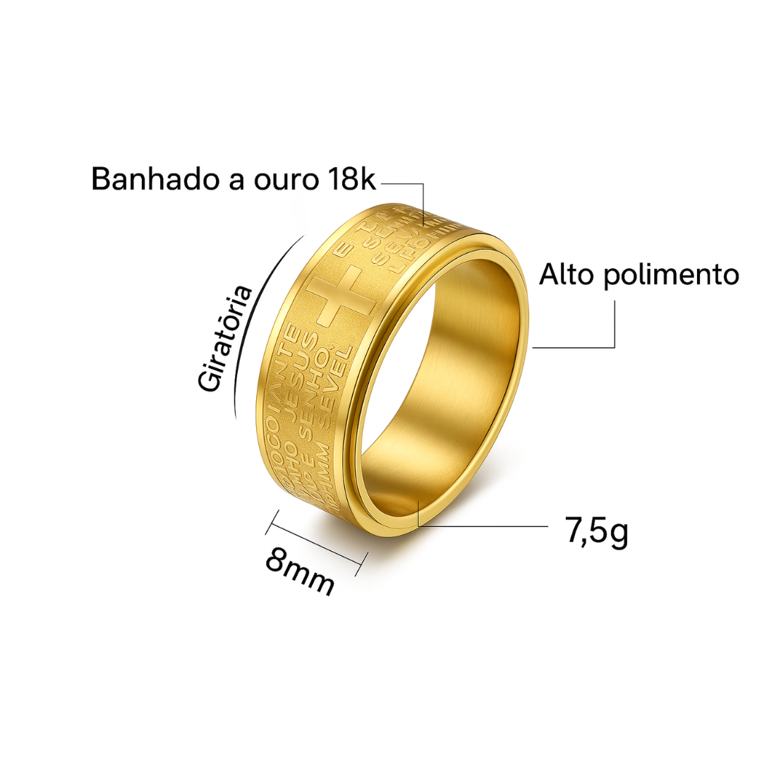 Anel Masculino Anti Ansiedade Banhado a Ouro 18k
