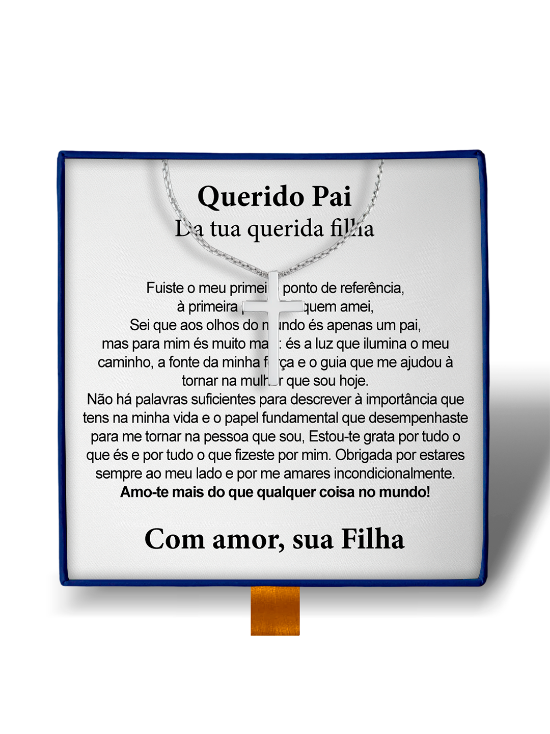 Para Meu Pai - Colar Cruz Masculino Banhado a Ouro Branco 18k - Filha