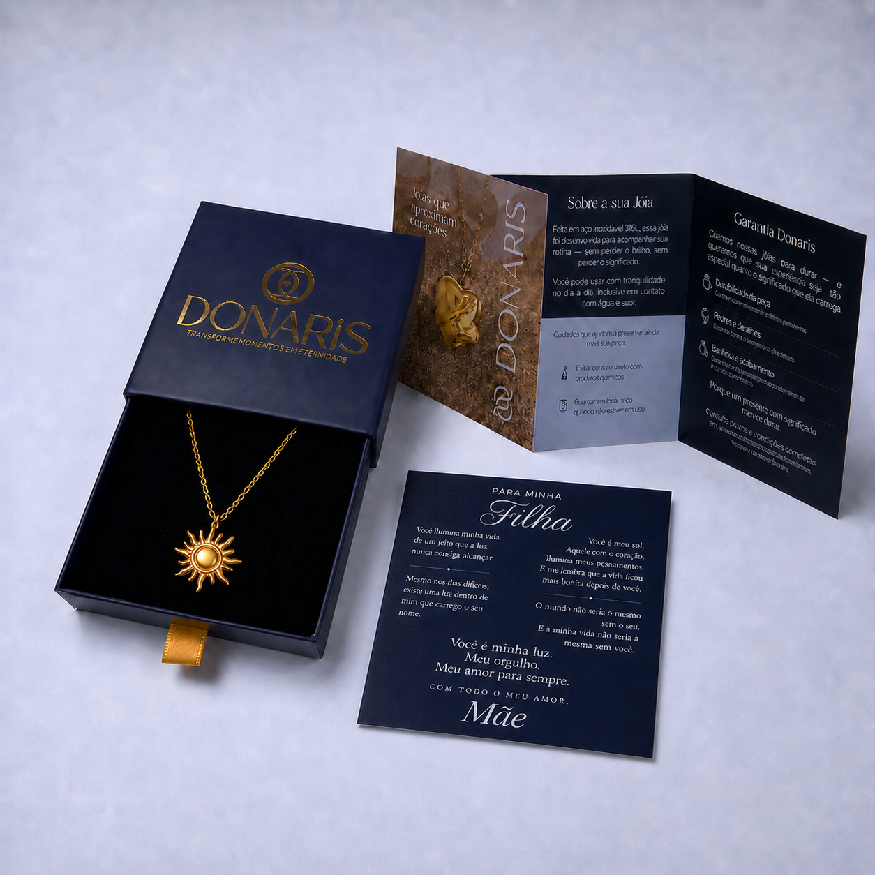 Para Minha Filha- Colar Sol Radiante Banhado a Ouro 18k