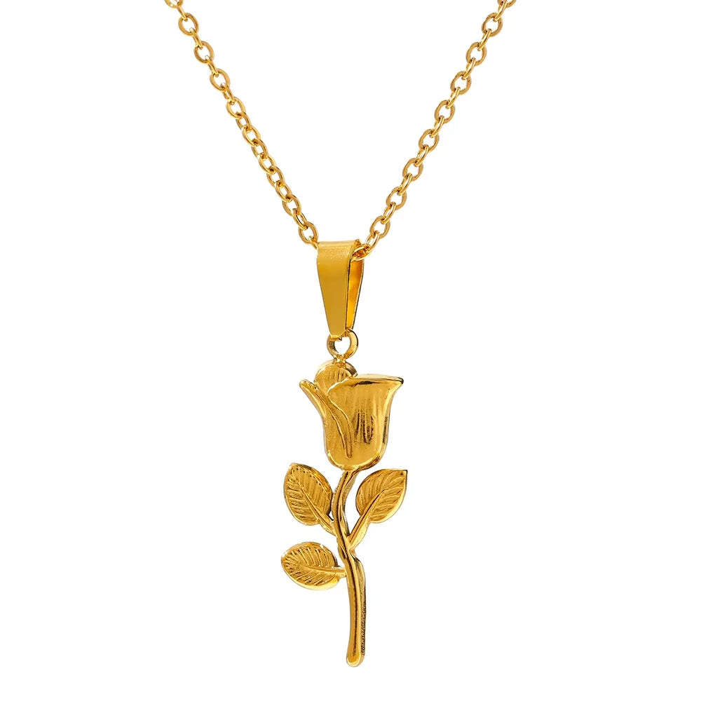 Colar Rosa Flor Banhado a Ouro 18k