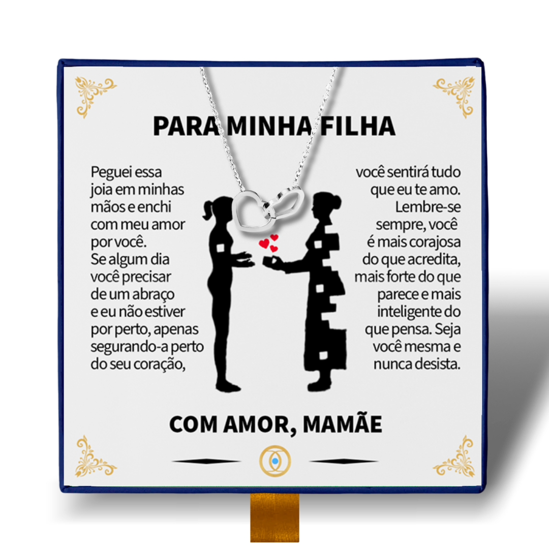 Para Minha Filha - Colar Duplo Coração Entrelaçados Banhado a Ouro 18k