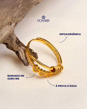 Para Filha - Anel Anti Ansiedade Três Corações Banhado a Ouro 18k