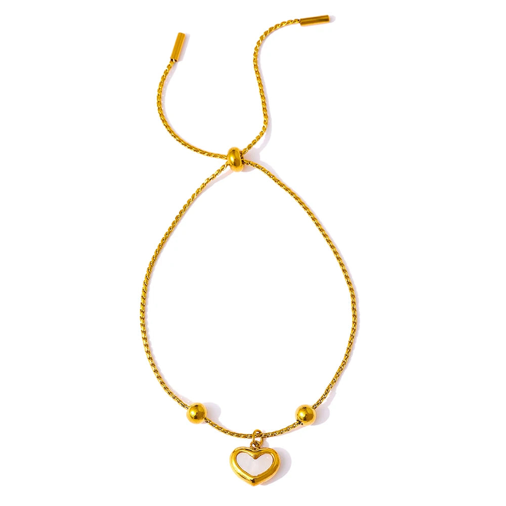 Pulseira Coração Pérola Banhado em Ouro 18k