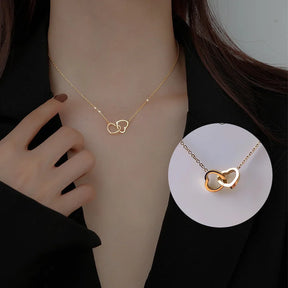 Para Minha Filha - Colar Duplo Coração Entrelaçados Banhado a Ouro 18k