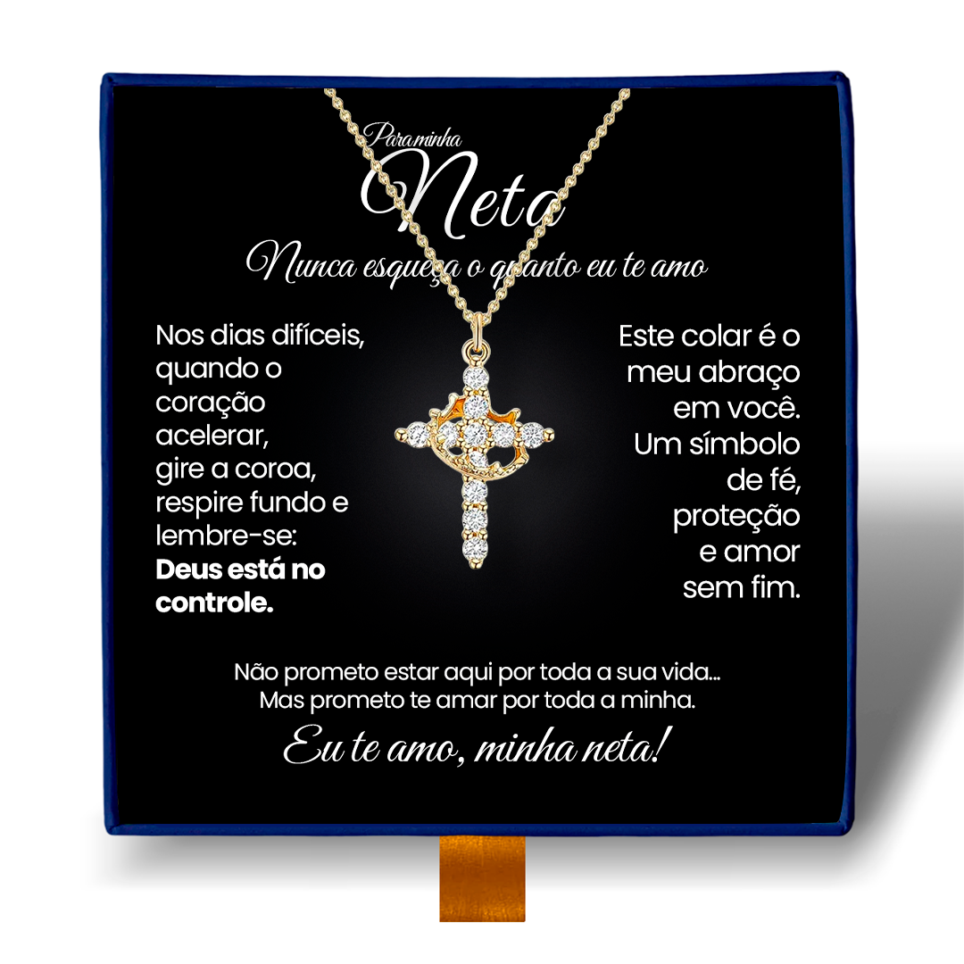 Minha Neta - Colar Cruz do Rei Antiansiedade Banhado a Ouro 18k