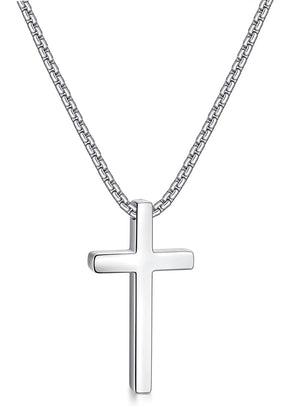 Colar Cruz Masculino Banhado a Ouro Branco 18k