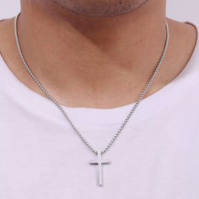Colar Cruz Masculino Banhado a Ouro Branco 18k