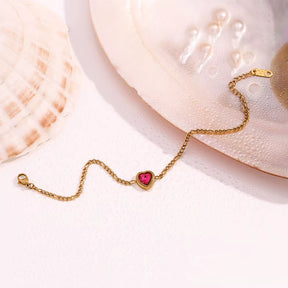 Pulseira Coração Rubi Banhado a Ouro 18k