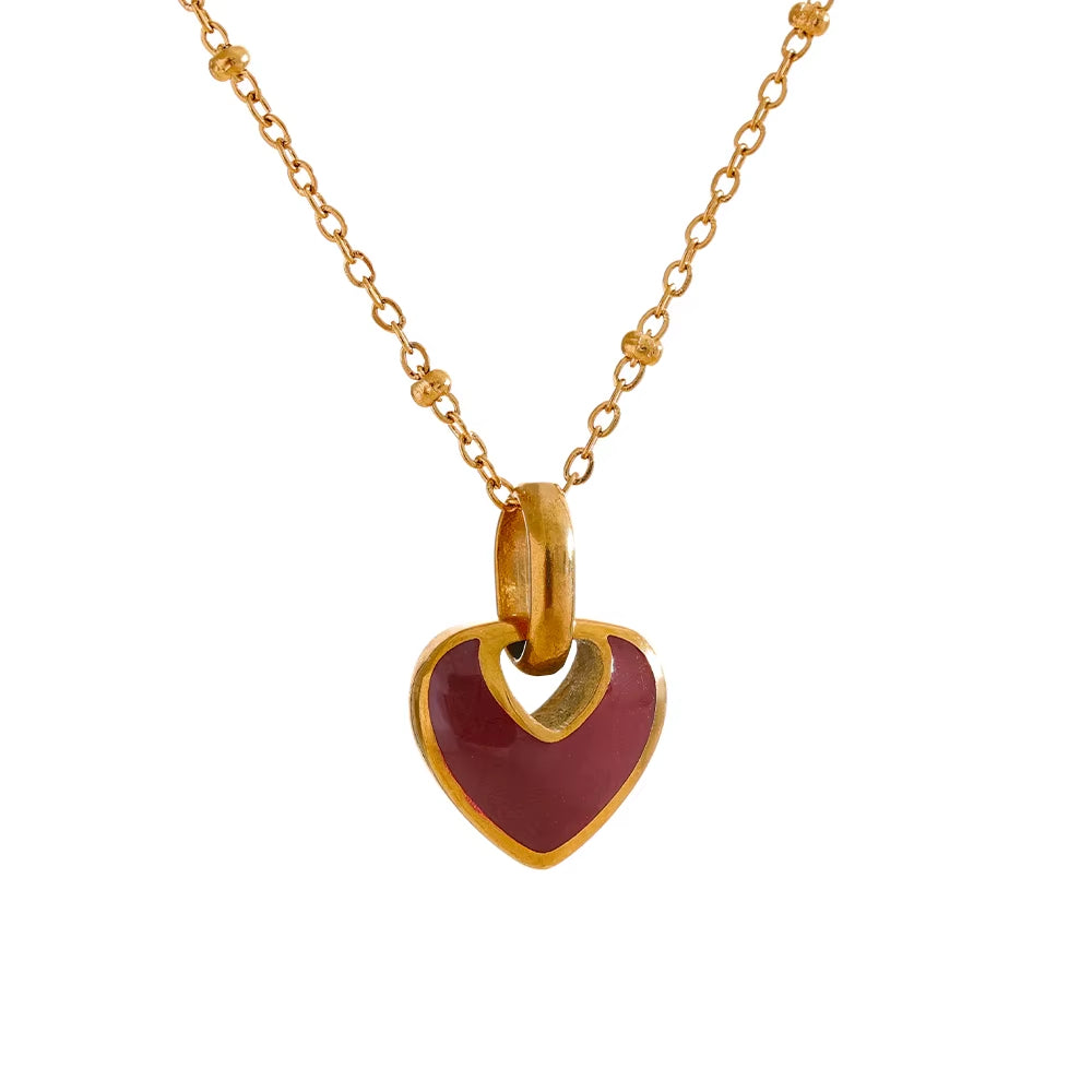 Colar Coração Esmalte Banhado a Ouro 18k