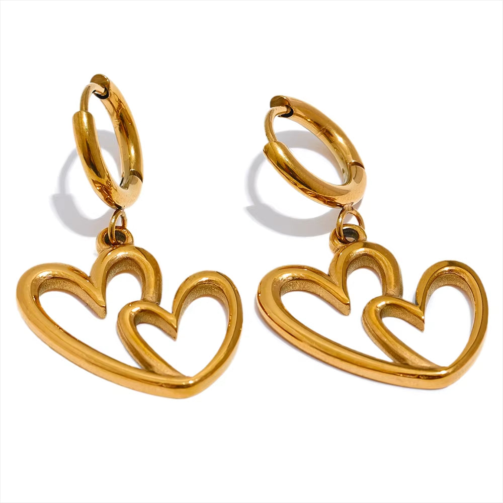 Brinco Duplo Coração Banhado a Ouro 18k
