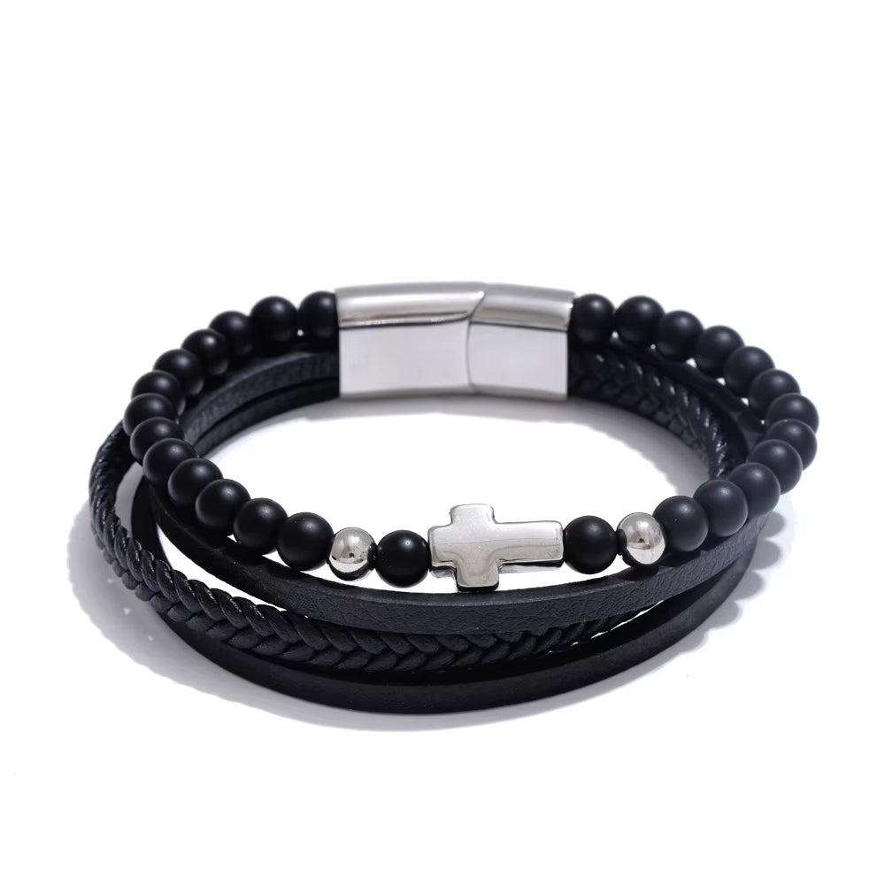Pulseira Masculina Em Couro Banhada a Ouro 18k