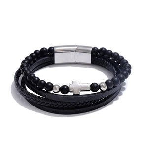 Pulseira Masculina Em Couro Banhada a Ouro 18k