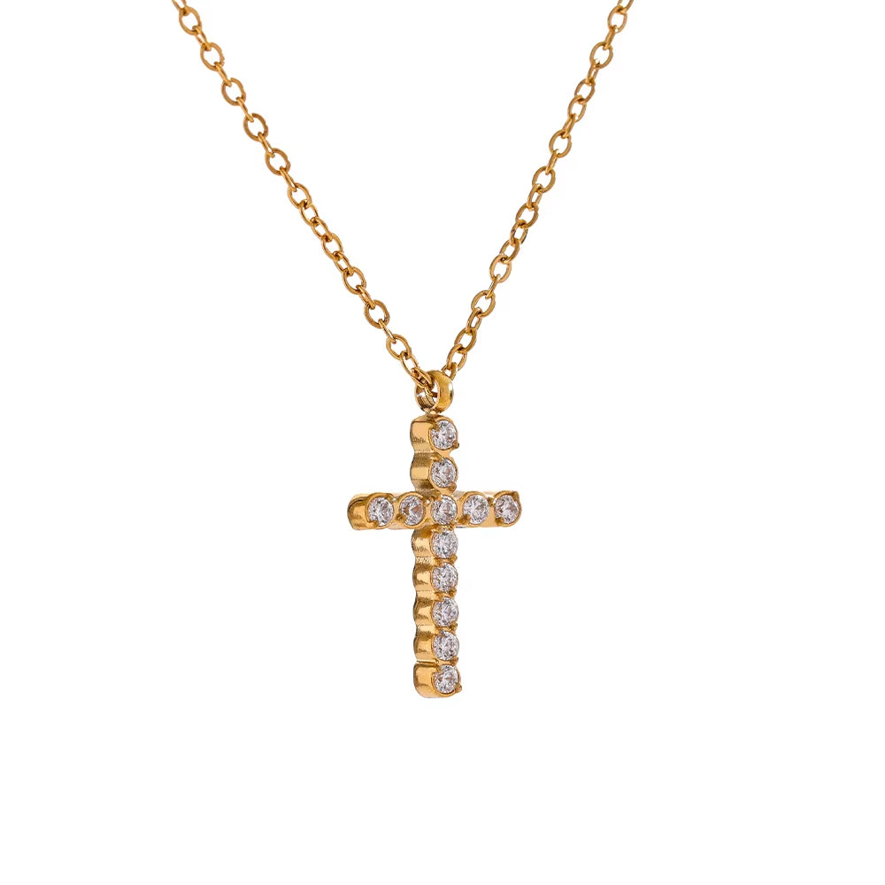 Colar Cruz Brilhante Banhado a Ouro 18k